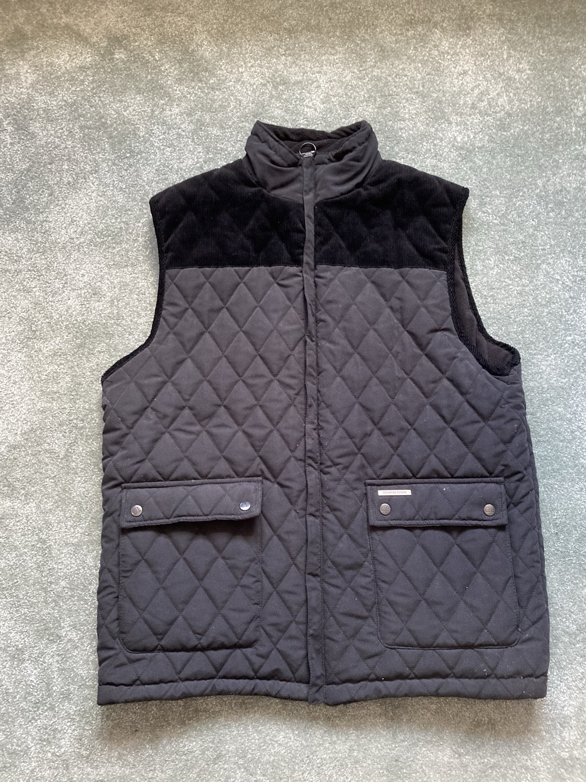 Country Estate Mens Large Size Black Full Zip Puffer Bodywarmer with Logos NEW