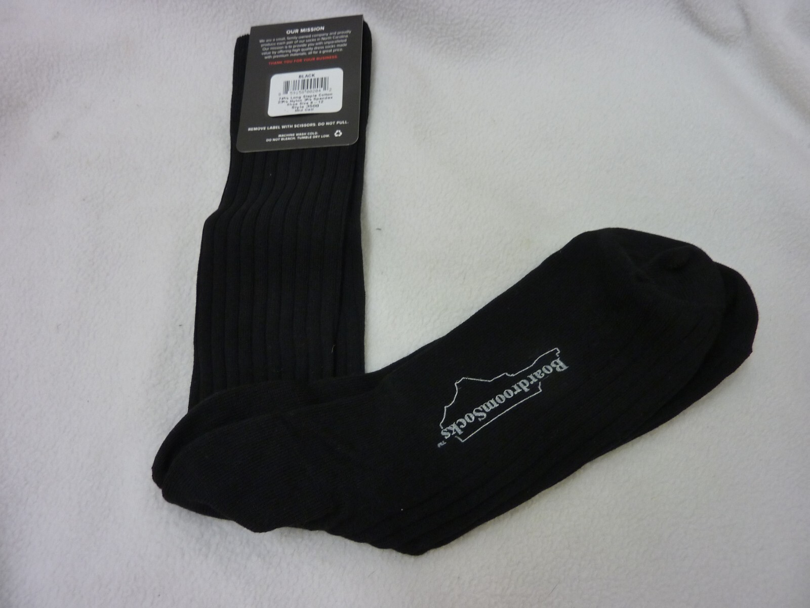 NEW BOARDROOM SOCKS RIBBED MID CALF BLACK COTTON BLEND STYLE 3500 SIZE 8-12