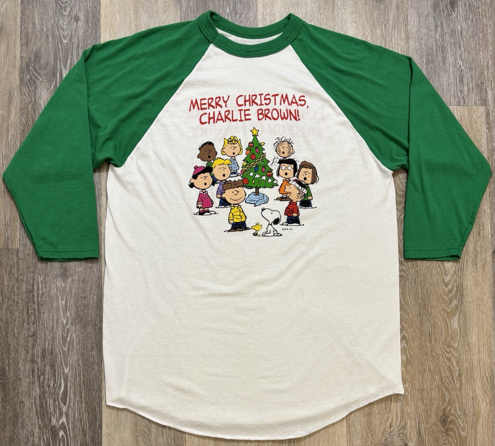 Louisville Slugger Charlie Brown Raglan Baseball Shirt Large Peanuts Christmas