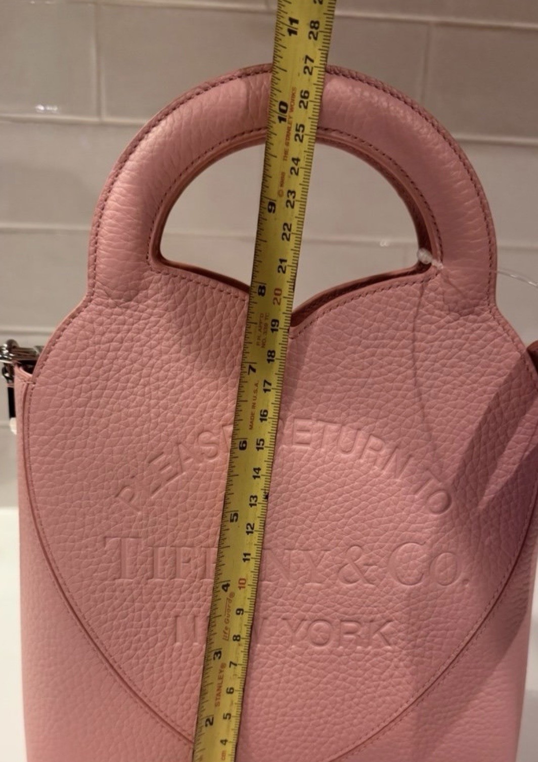 Tiffany & Co. Pink Heart Top Handle Bag Zip Closure Detachable Chain Strap