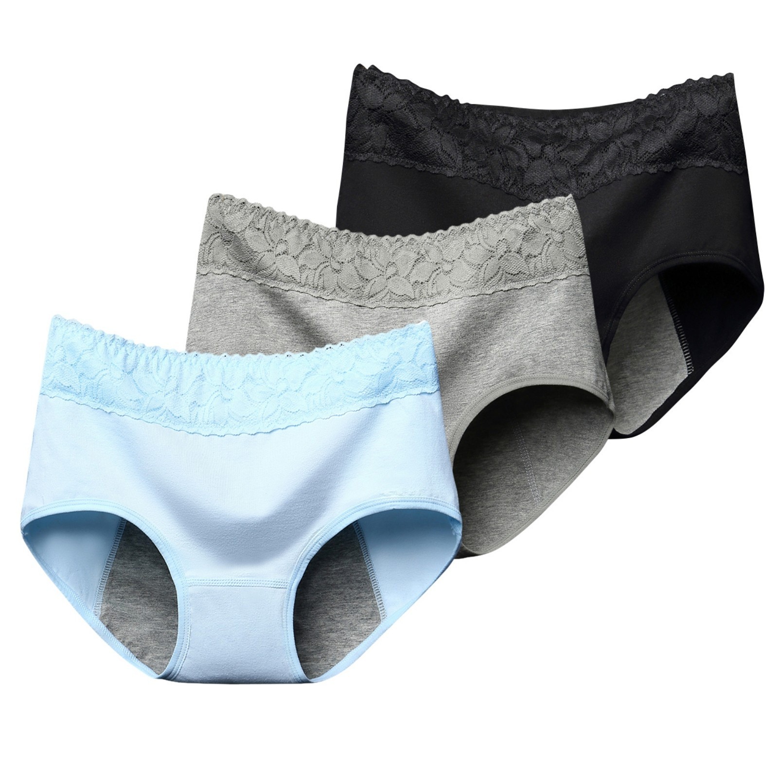 3 Womens Period Panties Solid Menstrual Briefs Stretch Brief Leakproof Underwear