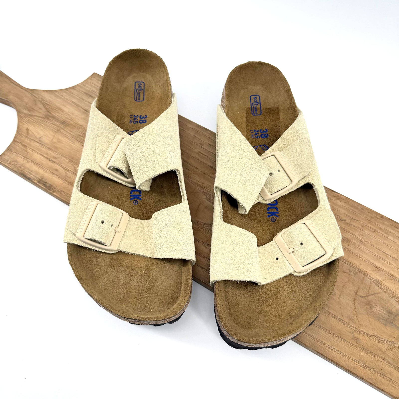 Birkenstock Arizona Soft Footbed Sandals Women 7.5 EU 38 Beige Suede NWOT