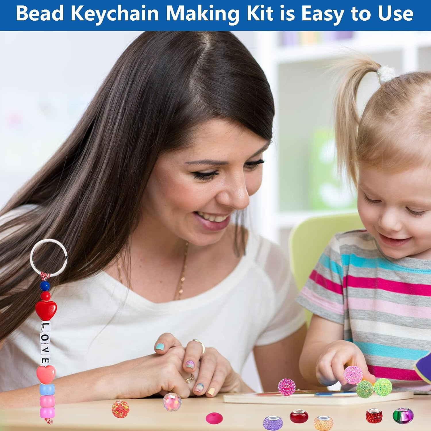 285 Pcs DIY Bead Keychain Making Kit, Beadable Keychains Kit Supplies Key Chain