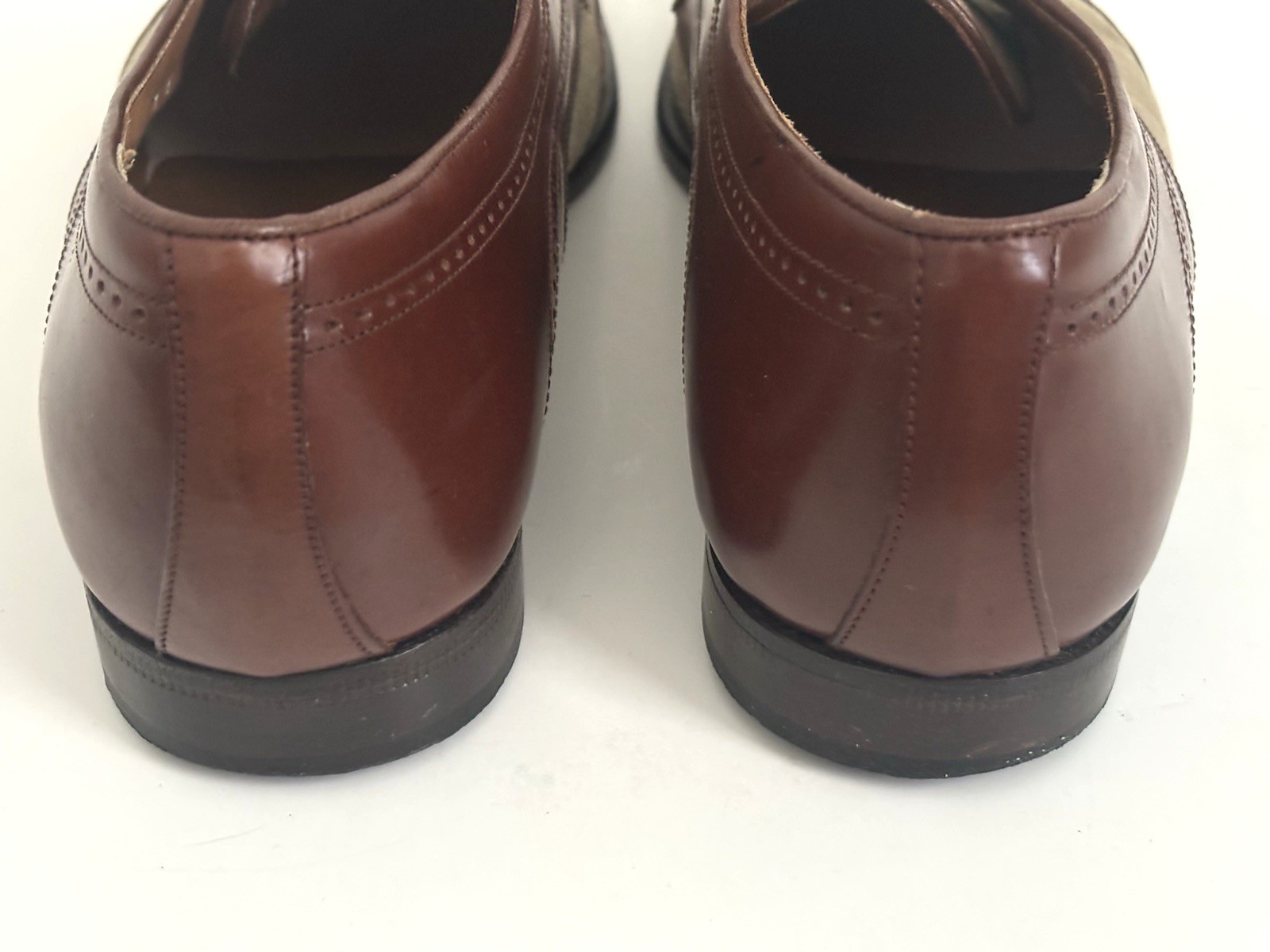Bostonian Florentine Shoes Size 10 Brown Leather Linen Spectator Wingtip Italy