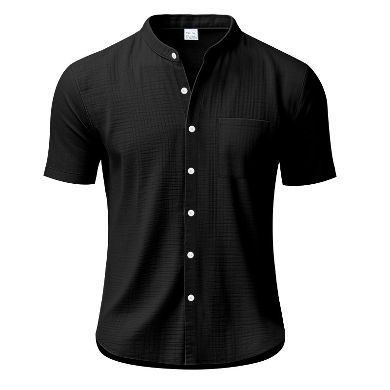 Summer Solid Stand Collar Pocket Loose Casual Shirt Tee