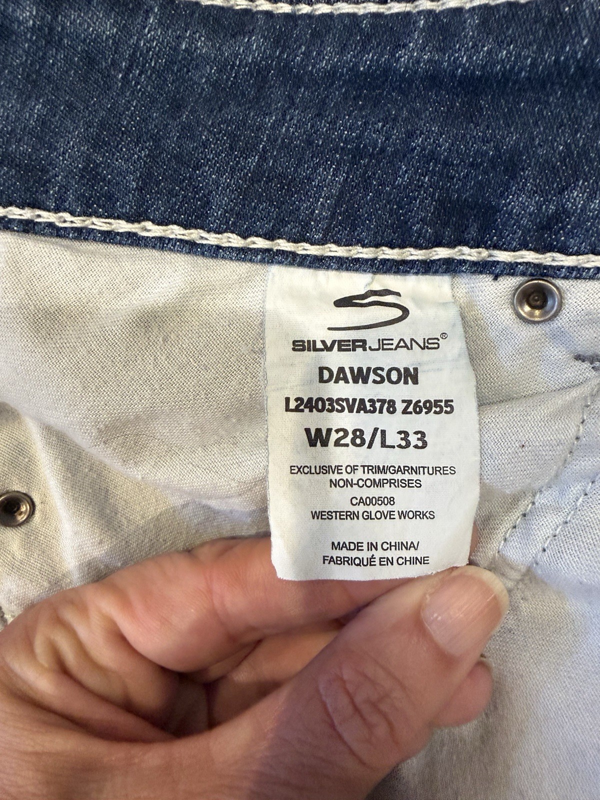 Womens Silver Jeans Dawson 28×33 Blue Denim Flap Pocket Rhinestone Embroidered