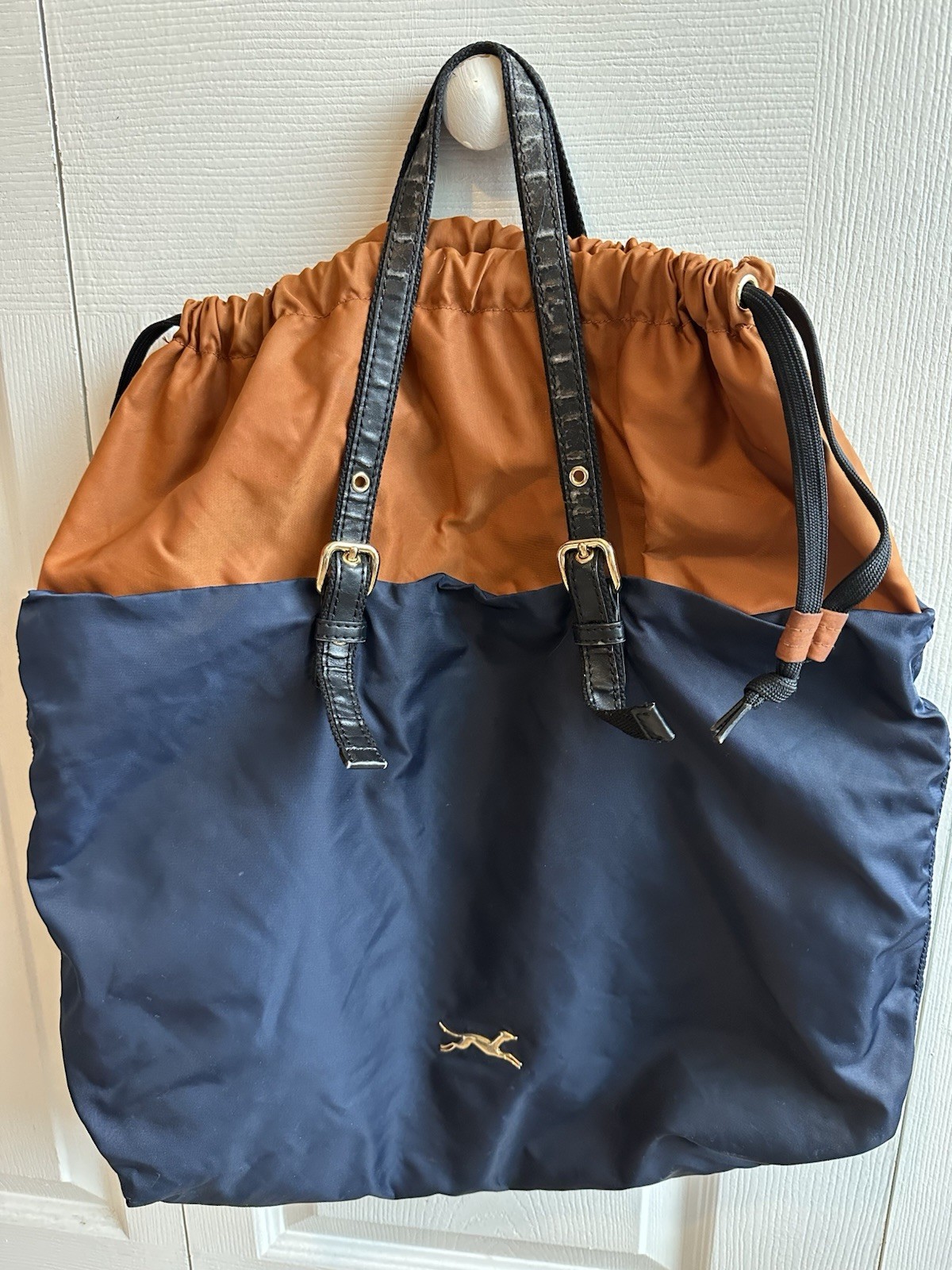 Bimba & Lola Two Tone Navy and Cognac/ Orange Drawstring Shoulder Tote Bag