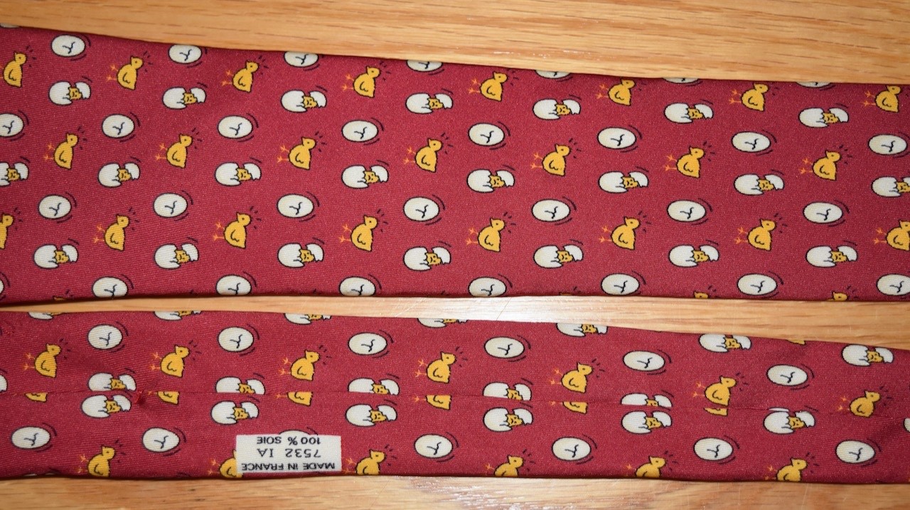Hermes Silk Neck Tie Chick Egg Hatching Chicken Bird Red 7532 Preppy France 57″