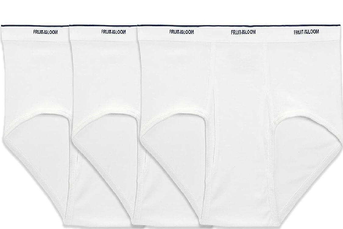 Mens 3 Pack Fruit of the Loom White BRIEFS Underwear 100% Cotton Solid S M L XL