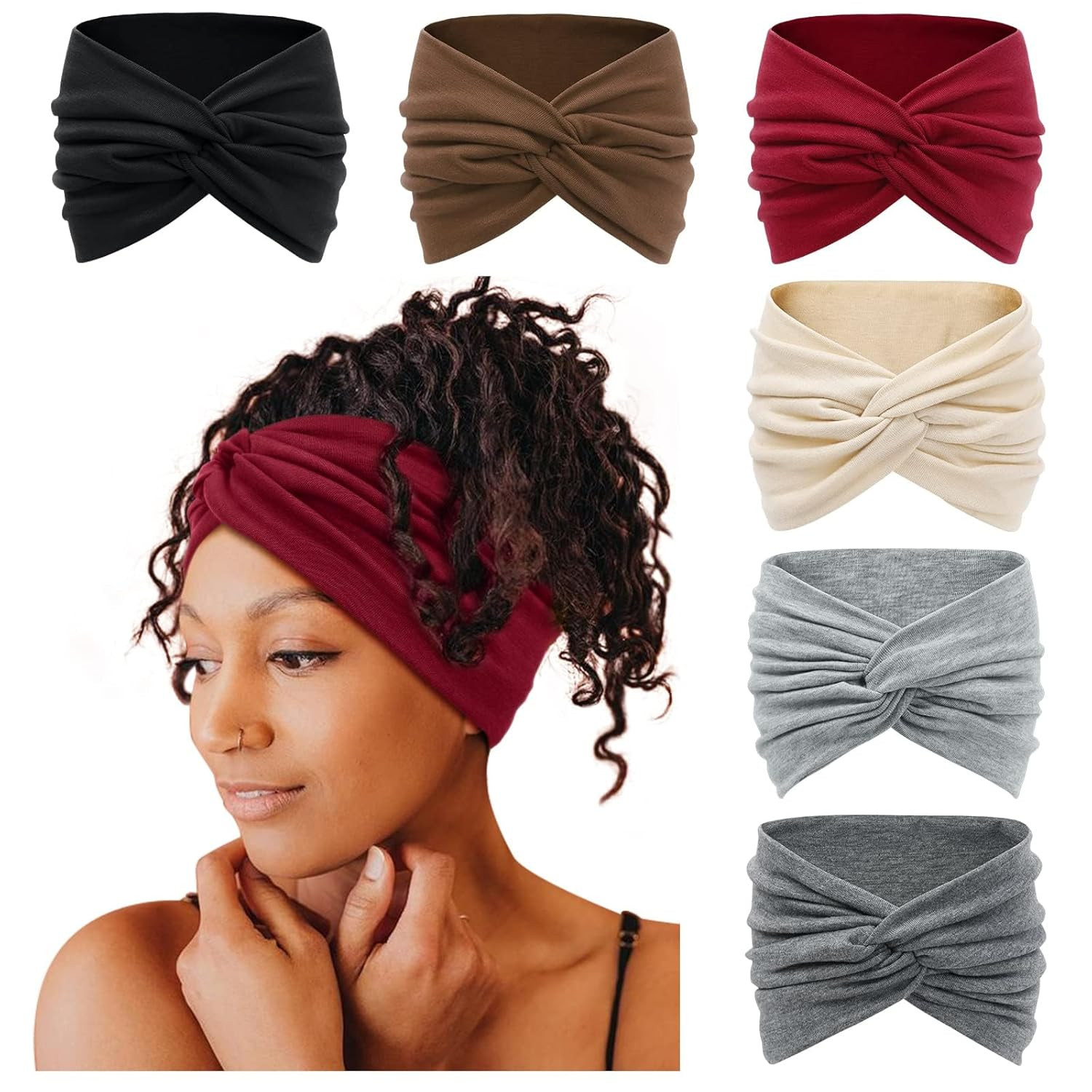Tobeffect 7” Extra Wide Headbands for Women, Large Thick Turban Head Wrap Headb