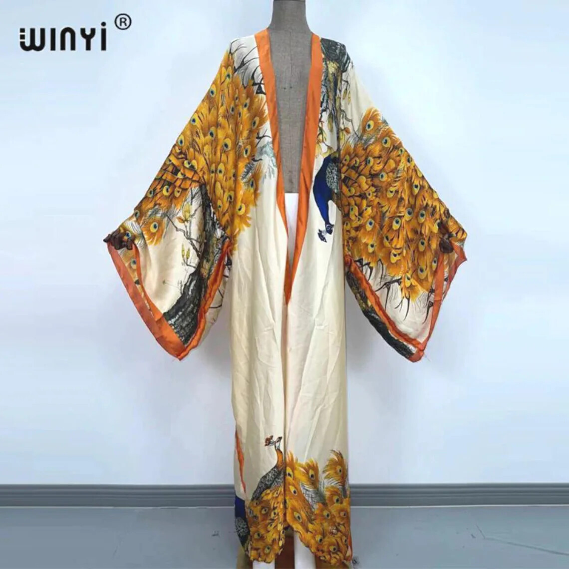 Pink Peacock Kimono Batwing Cardigan Silky Robe Beach Kaftan Robe Pink Abaya