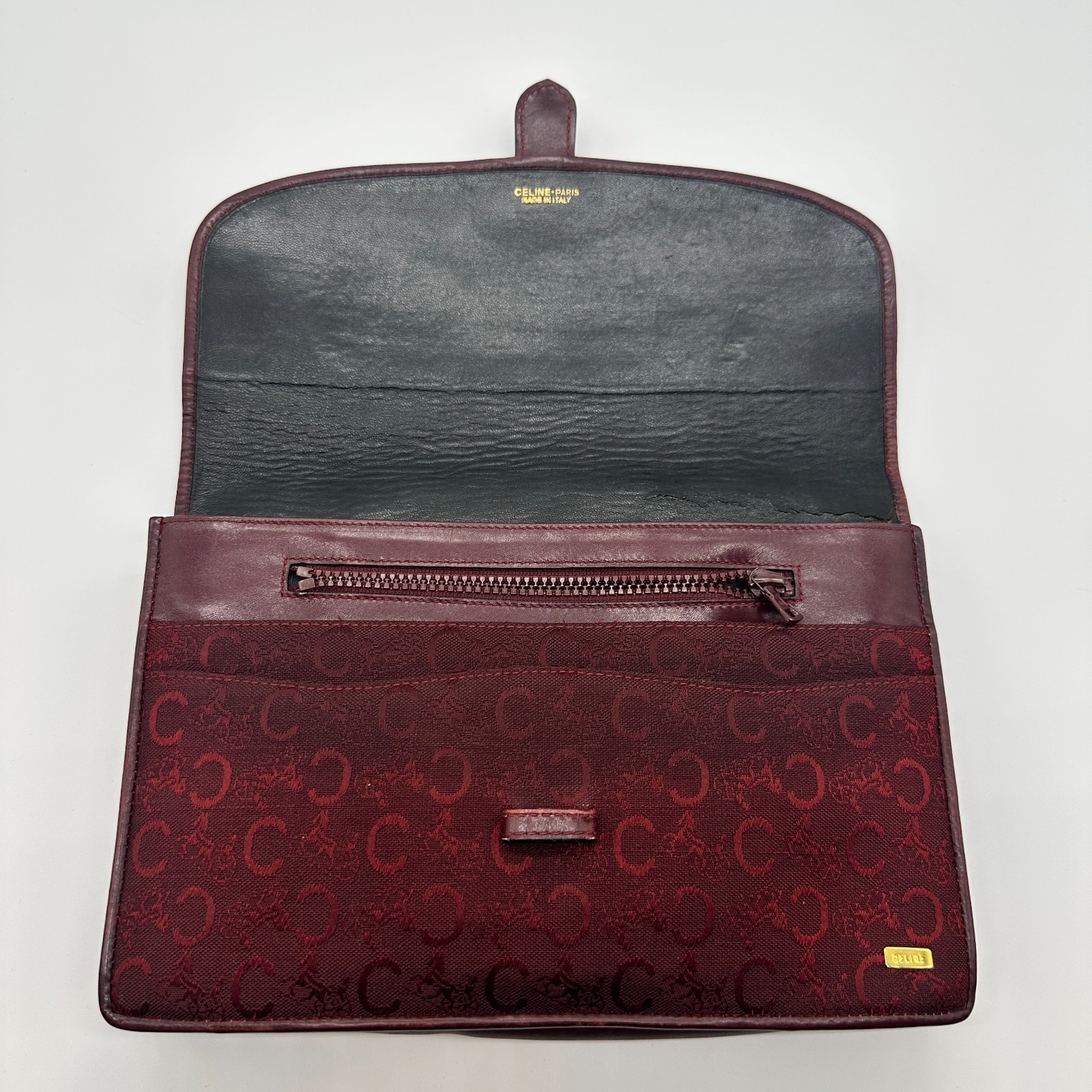 CELINE Vintage C Macadam Clutch Bag Pouch Purse Red Canvas Leather Auth Japan
