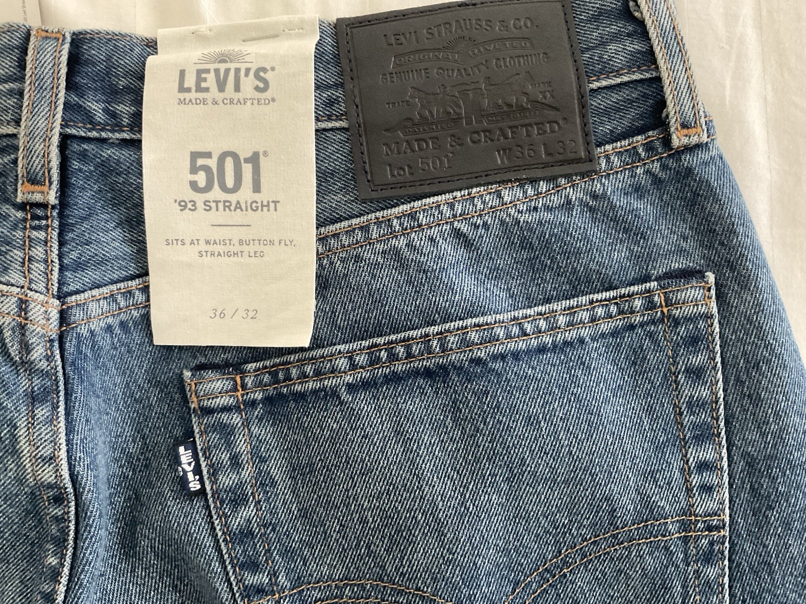 Levi’s 501 ‘93 Straight Made And Crafted Jeans. Men’s 36 X 32. Big E.