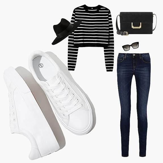 Womens White Tennis Shoes PU Leather Sneakers Casual Walking Shoes