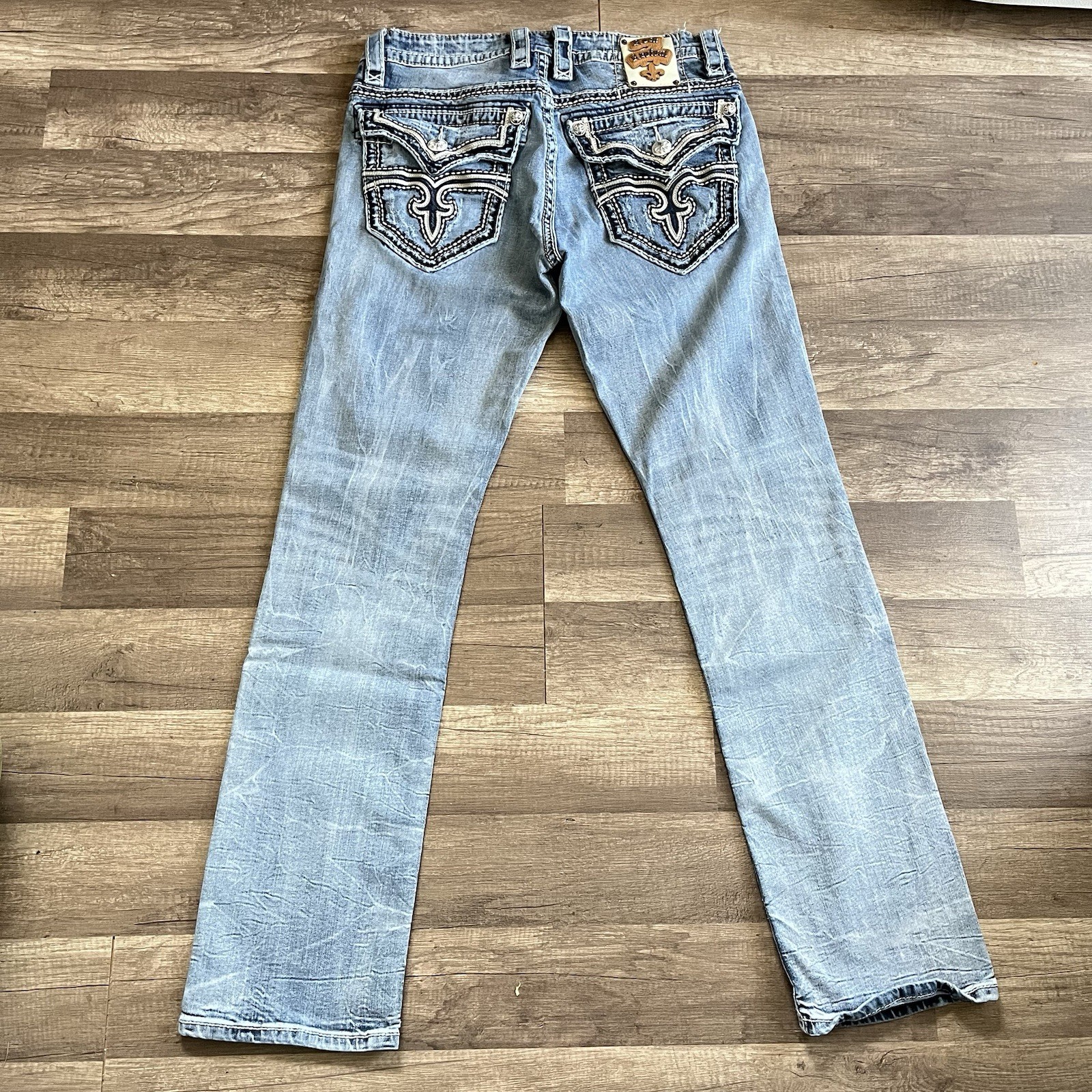 Rock Revival Mens “Wesley” Straight Mens 33×32 (32×32) Light Blue Denim 🔥