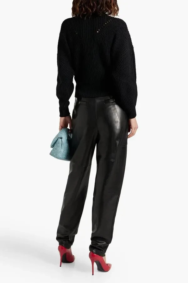 ISABEL MARANT Laley lace-up ribbed cotton and wool-blend sweater SIZE FR 36