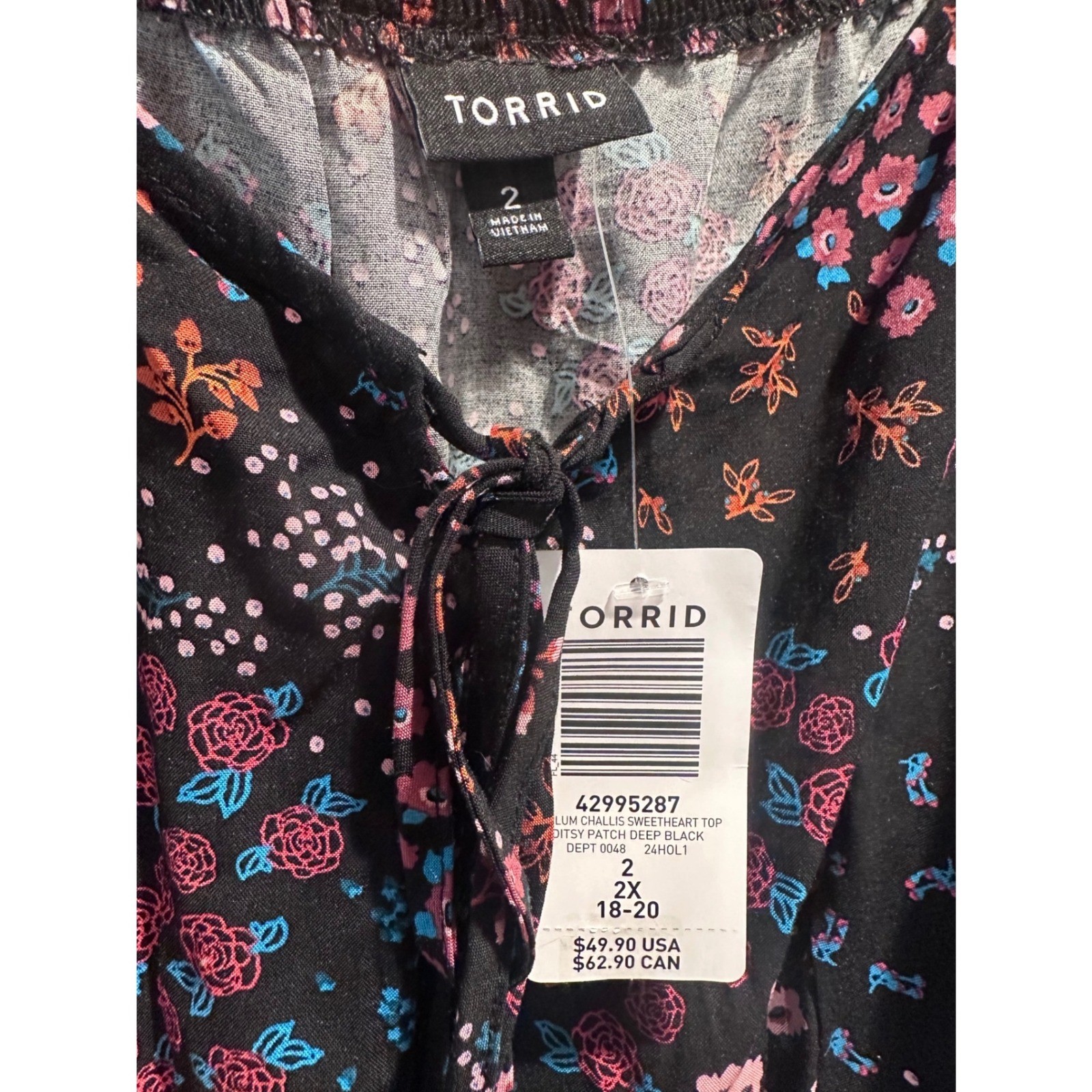 Torrid Women 2 2X Black Floral Challis Sweetheart Peplum Top Ditsy Patch Print