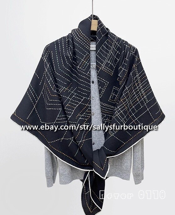 80% Cashmere & 20% Silk Wrap Scarf House Stripes Print Square Shawl 53″