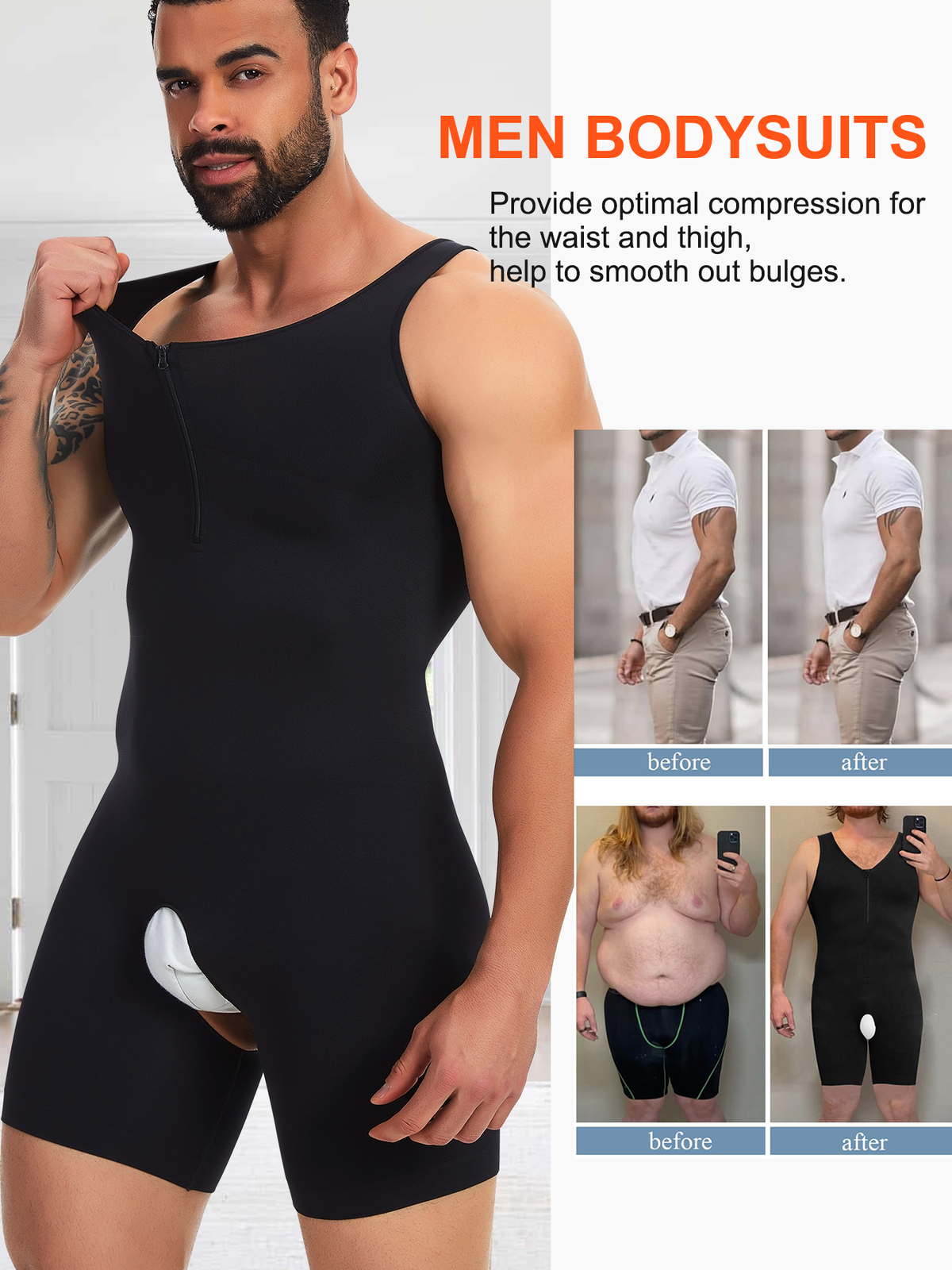 Men Shapewear Compression Bodysuit Full Body Shaper Slimming Fajas Para Hombres