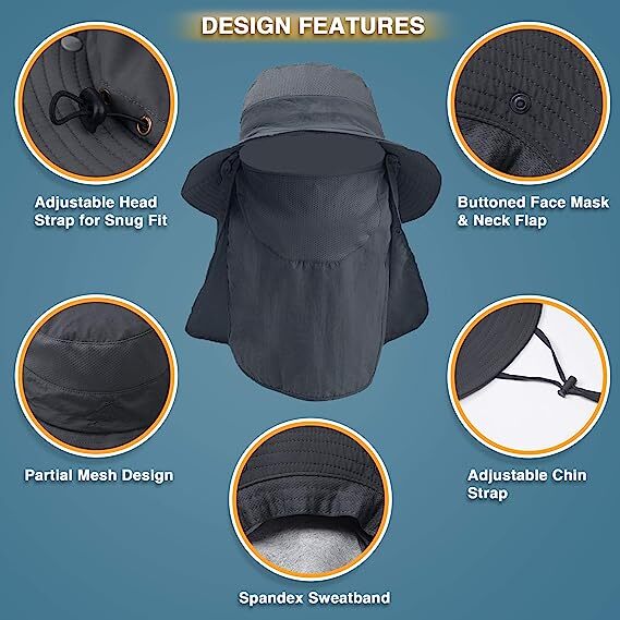 Adjustable Waterproof Wide Brim Sun Hat UV Protection Fishing Bucket Boonie Cap
