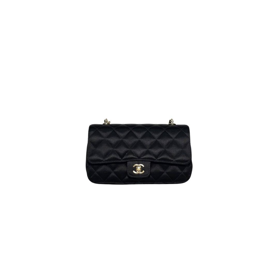 Chanel Classic Mini Rectangle Silk GHW Black Bag 18x9x5cm SN: 21827026