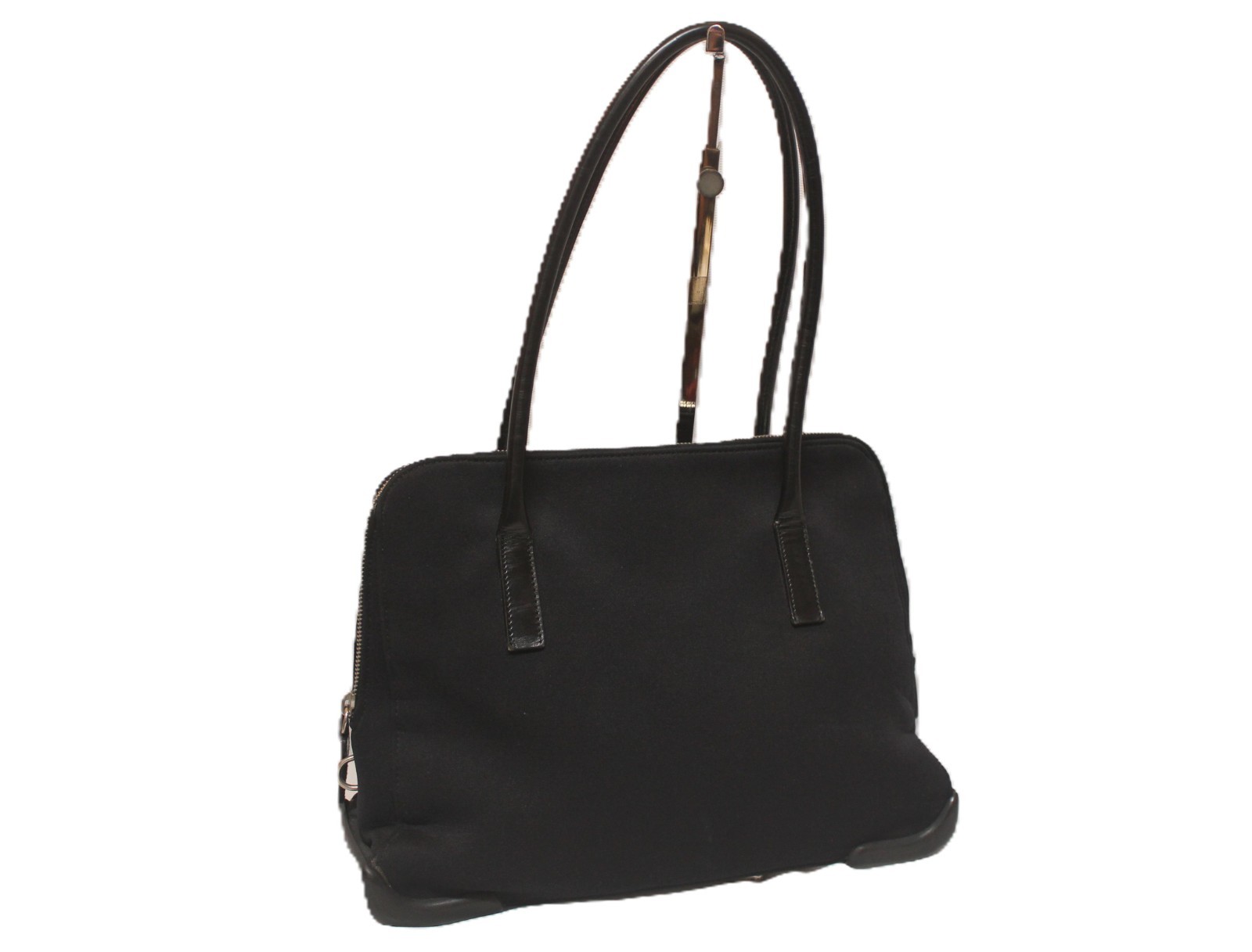 PRADA Milano Black Neoprene Hand Bag Shoulder Tote Bag Padlock System Italy