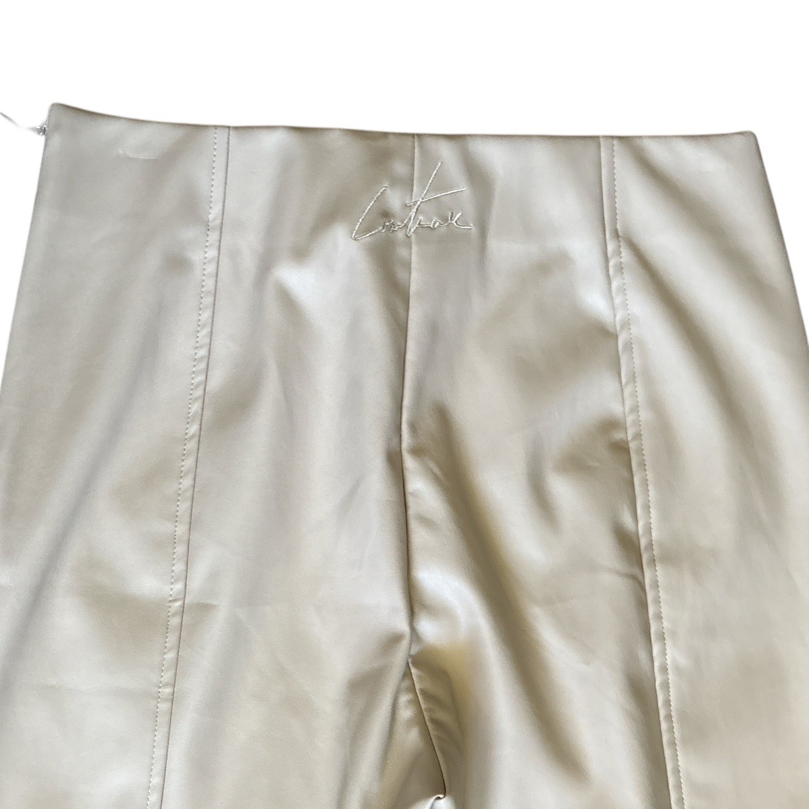 The Couture Club Leather Look High Rise Side Zip Leggings in Bone, Small, Chic