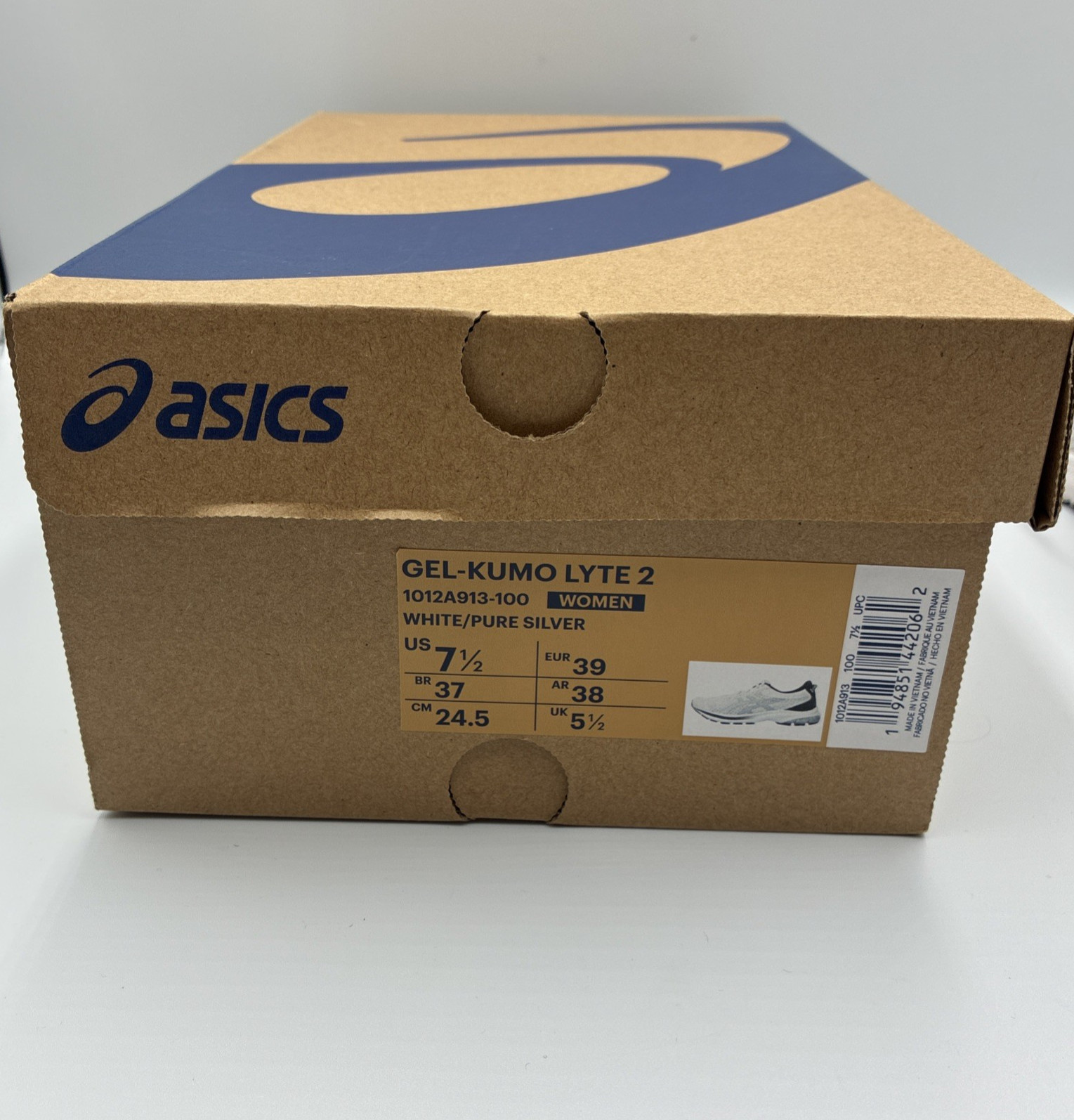 ASICS GEL-Kumo Lyte 2 White/Pure Silver Womens Sneaker Sz 7.5 New in Box w/tags