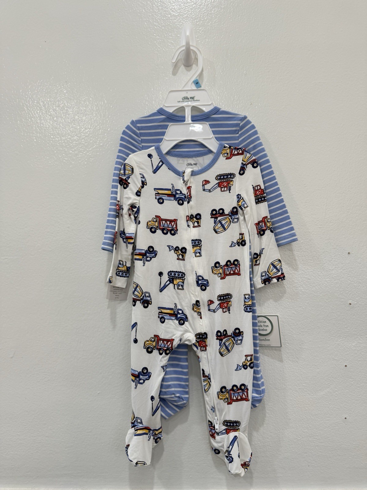 Little Me Baby Boys 6M Bamboo 2 Piece Footed Sleeper Set Construction Trucks NWT