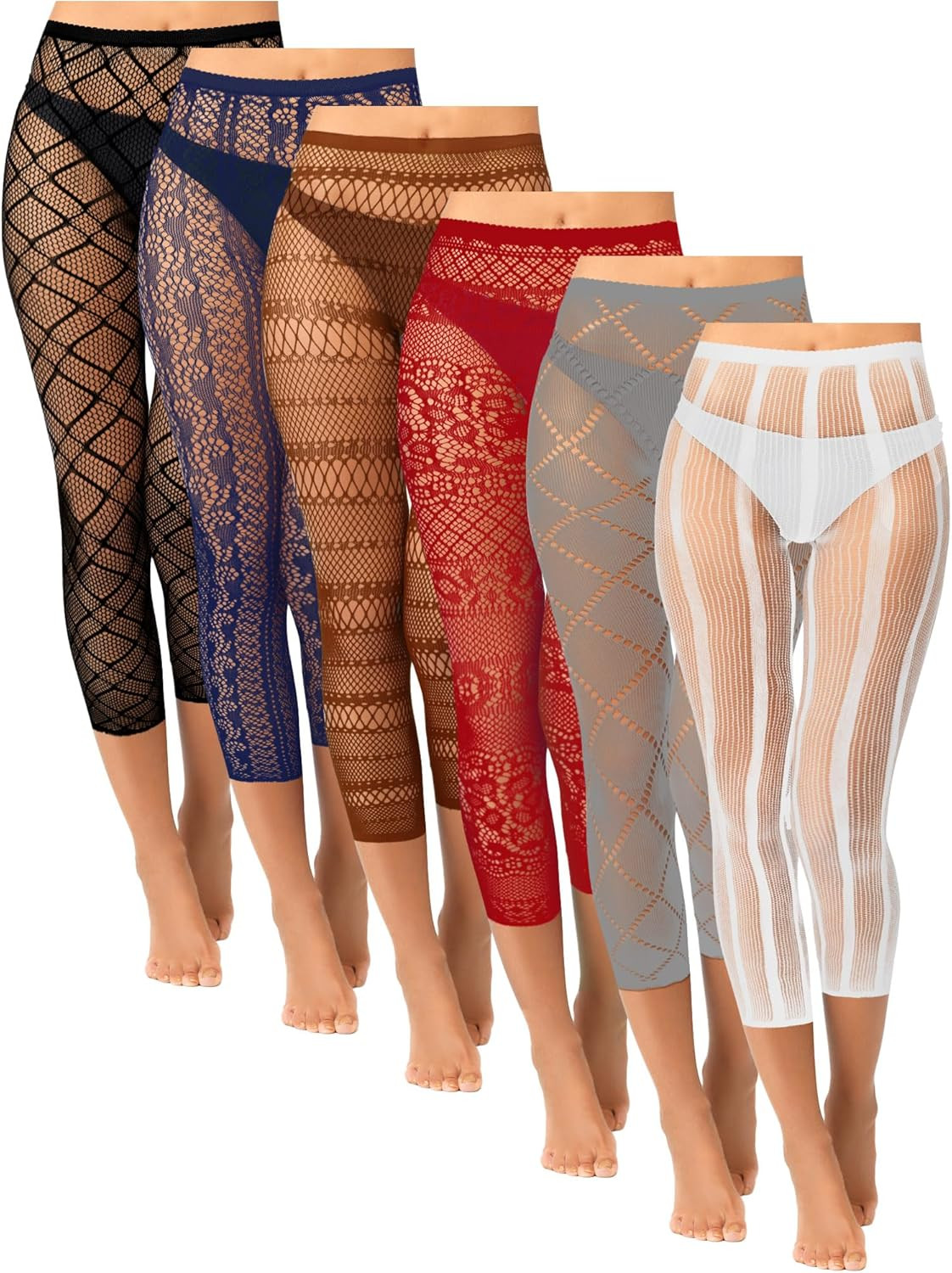 6 Pcs Footless Fishnet Tights for Women Fishnet Thigh High Stockings Lace Mes…