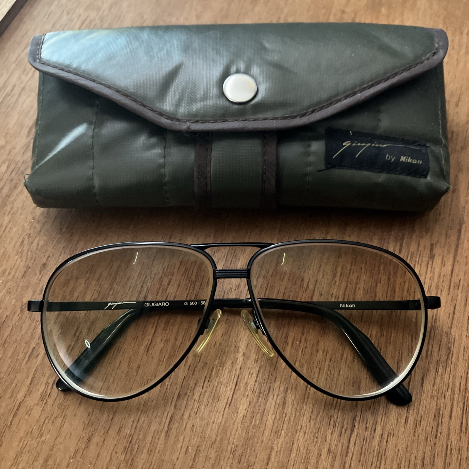 Vtg Nikon × GIUGIARO G500-58 Sunglasses Aviator Frames JAPAN 58-11-140 & Case