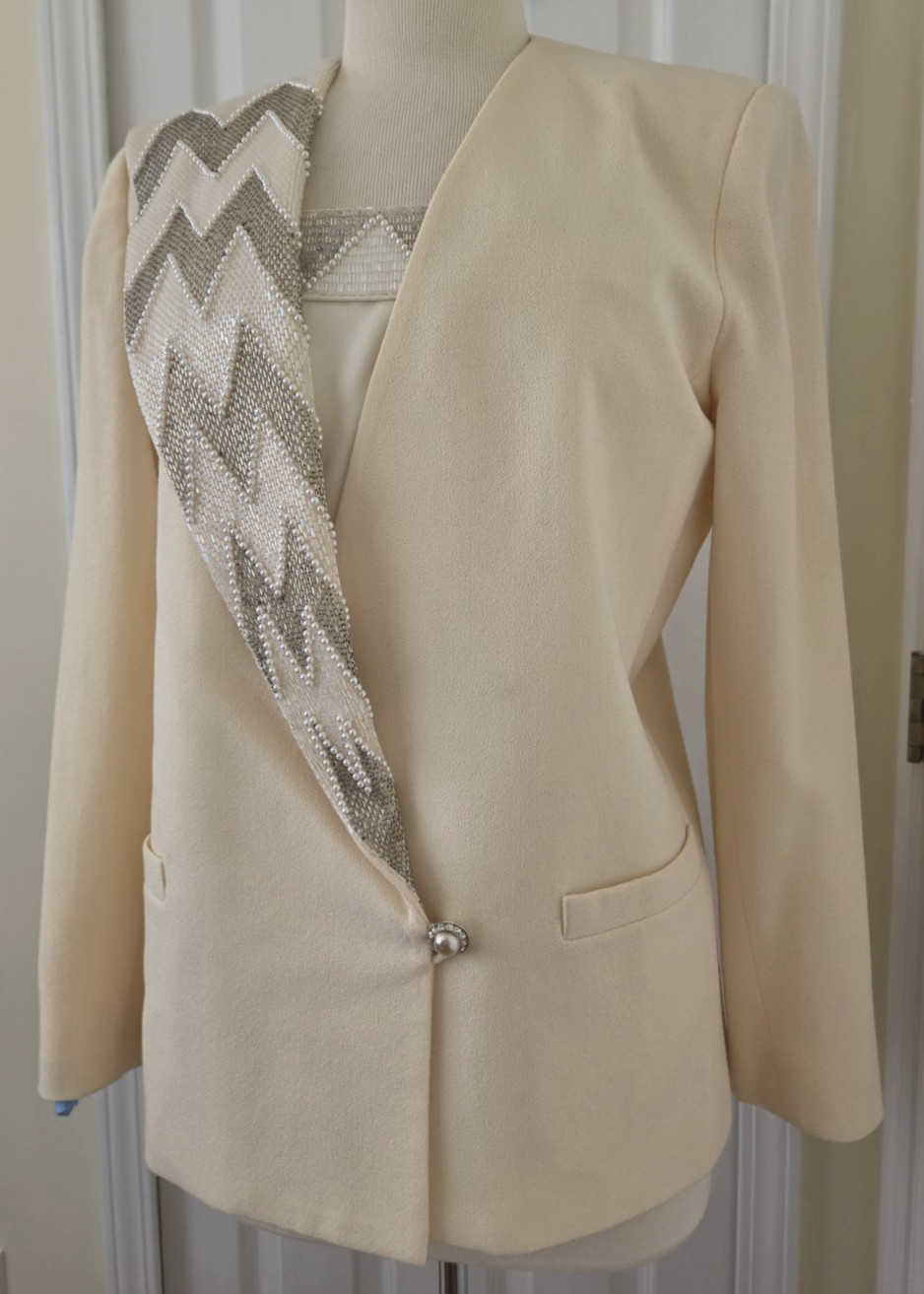 NOLAN MILLER 2 Pieces Sz 12 Dynasty Collection Ivory Beaded Jacket Tank Top
