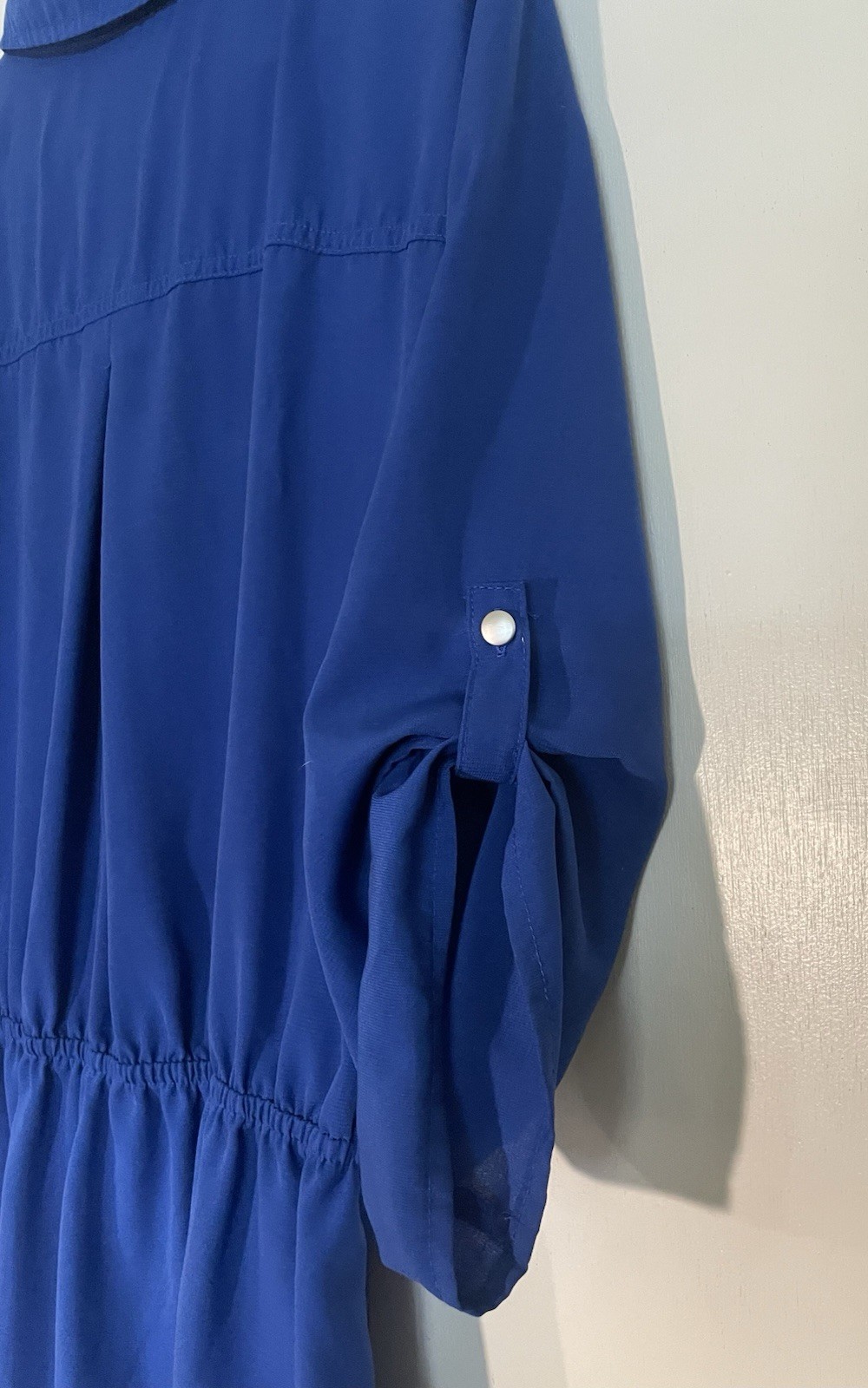 BeBop Blue Solid Shirt Dress Collared Button Front 3/4 Sleeve Short XL