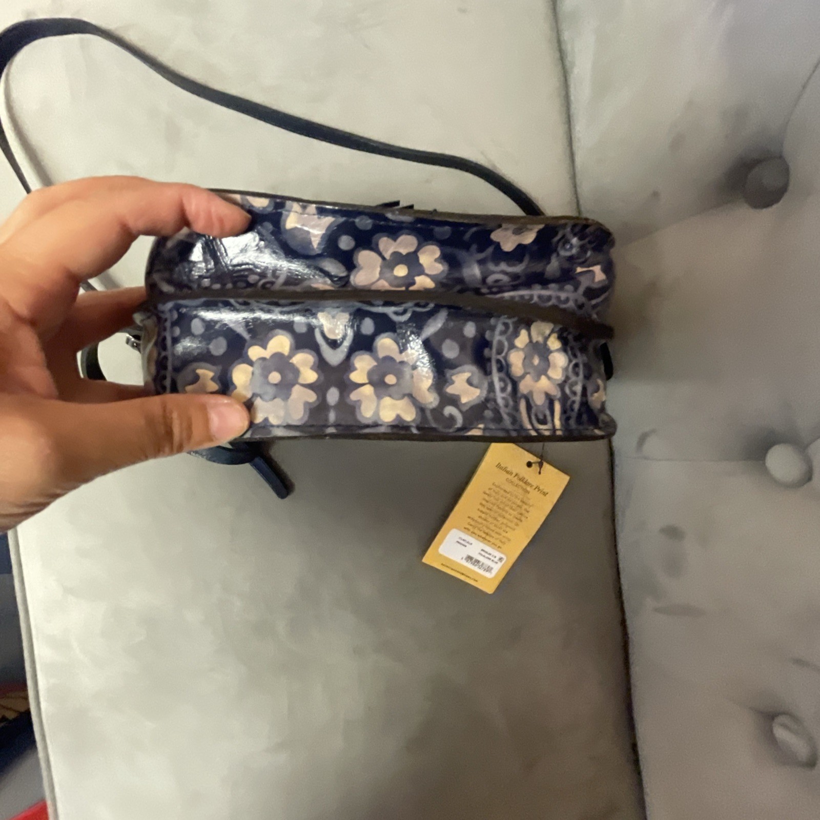 Patricia Nash Italian leather Crossbody Brinlee Folklore Blue Saddlebag