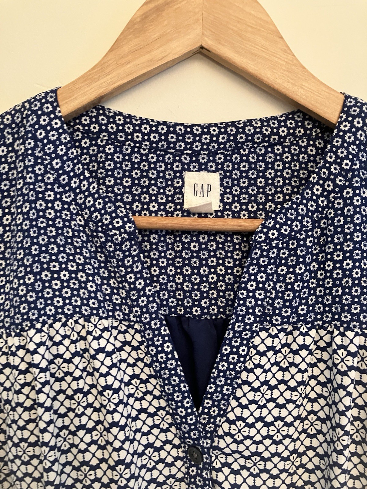 Gap Sleeveless Navy/White Patterned Dress W/Drawstring Waist Size S