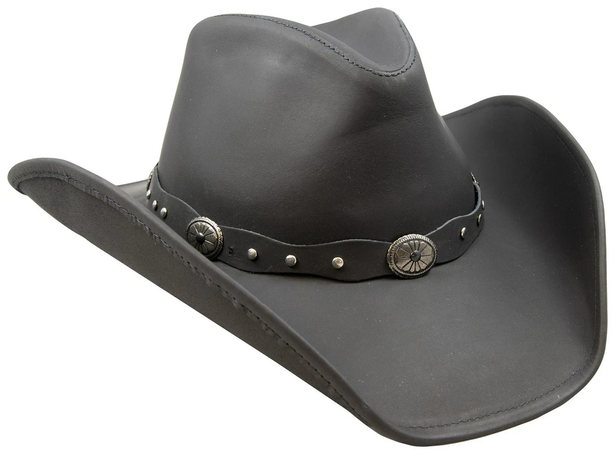 Premium Men’s Genuine Leather Western Hat – Studded Band Cowboy Style – Black