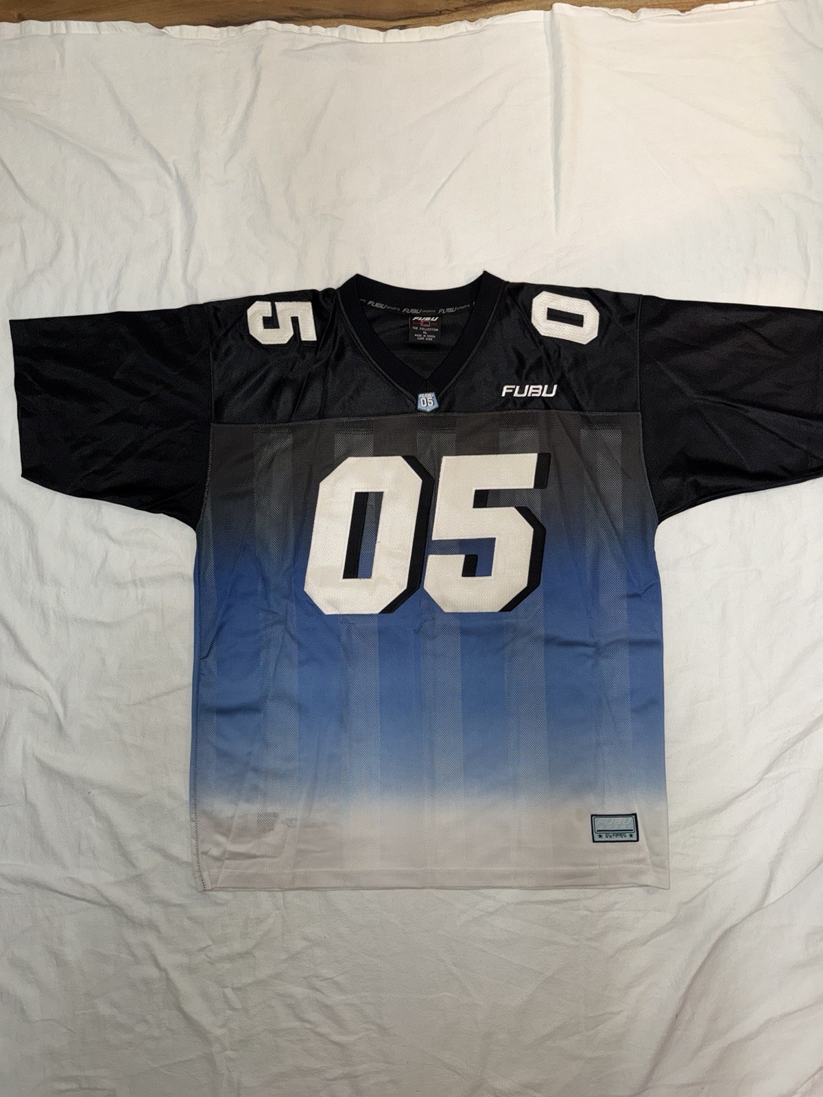 Vintage FUBU Sports 05 Football Jersey XL Black Blue Gradient Y2K