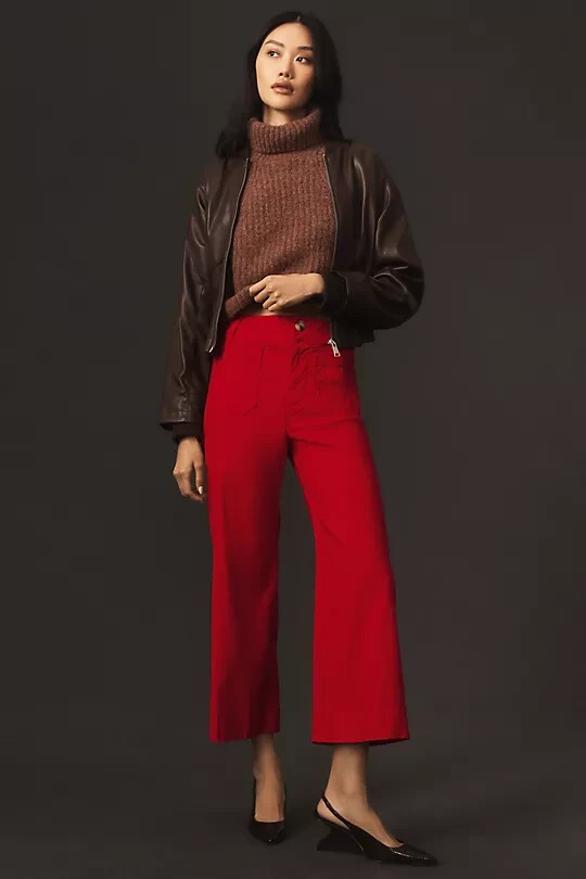 Anthropologie 25P The Colette Cropped Wide-Leg Pants 25 P Red NWT Maeve