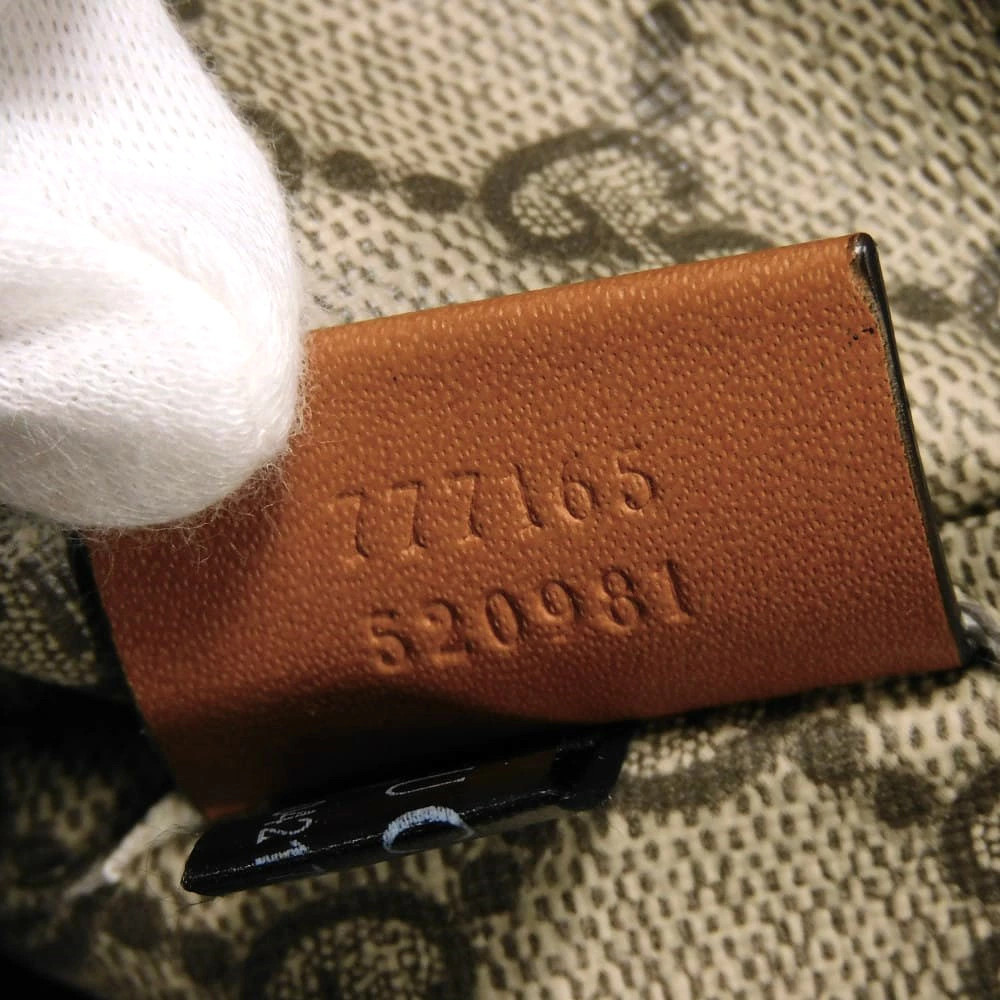 Gucci Clutch Bag Logo Print Pouch Canvas Brown GG Supreme Cotton Linen Natural