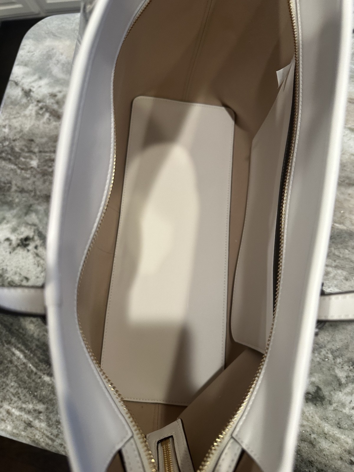 Tory Burch T Monogram Coated Canvas Zip Tote Ivory Laptop Work Bag NWOT