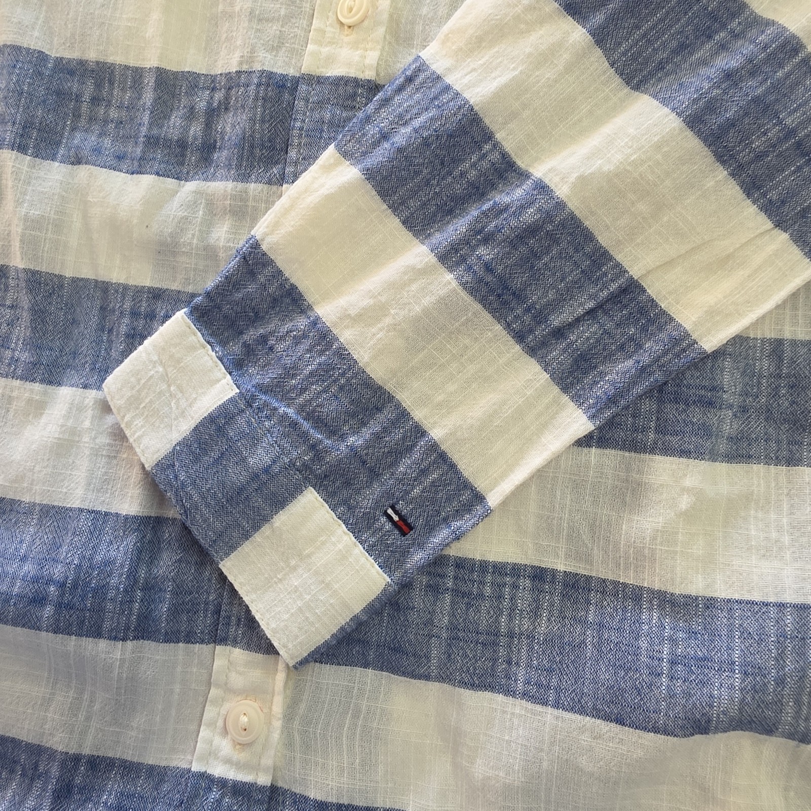 Tommy Hilfiger Costal 100% Cotton Long Sleeve Button-up Wide Stripe Sailor Sz M