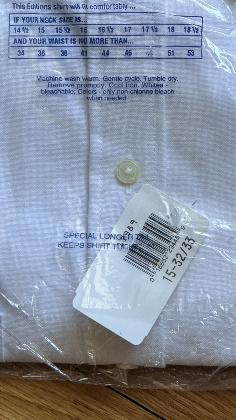 Editions Van Heusen White Long Sleeve Men Button Down Dress Shirt Large 15-32/33