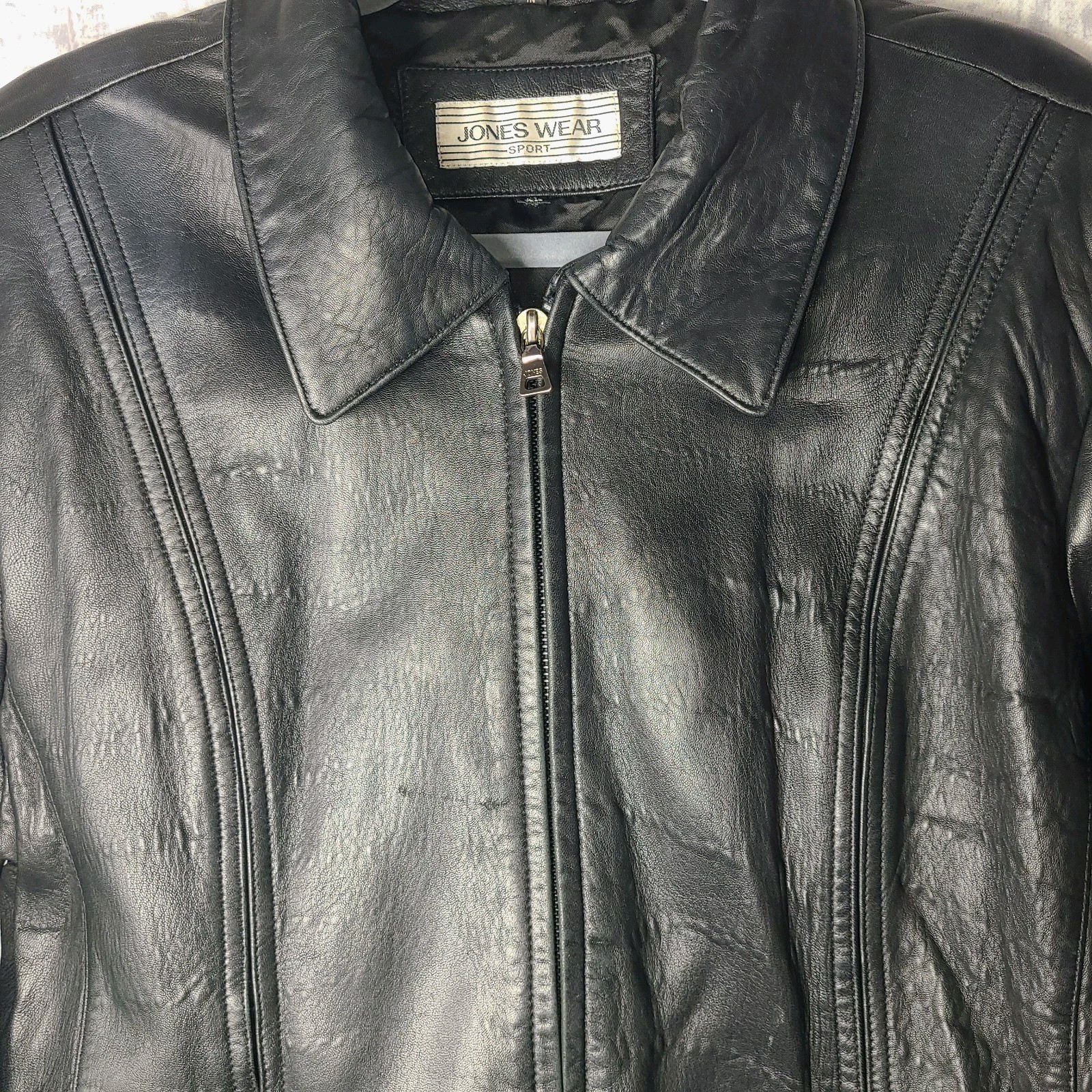 Jones Wear Sport Genuine Leather Womans XL Jacket Black Zip Front Moto EUC