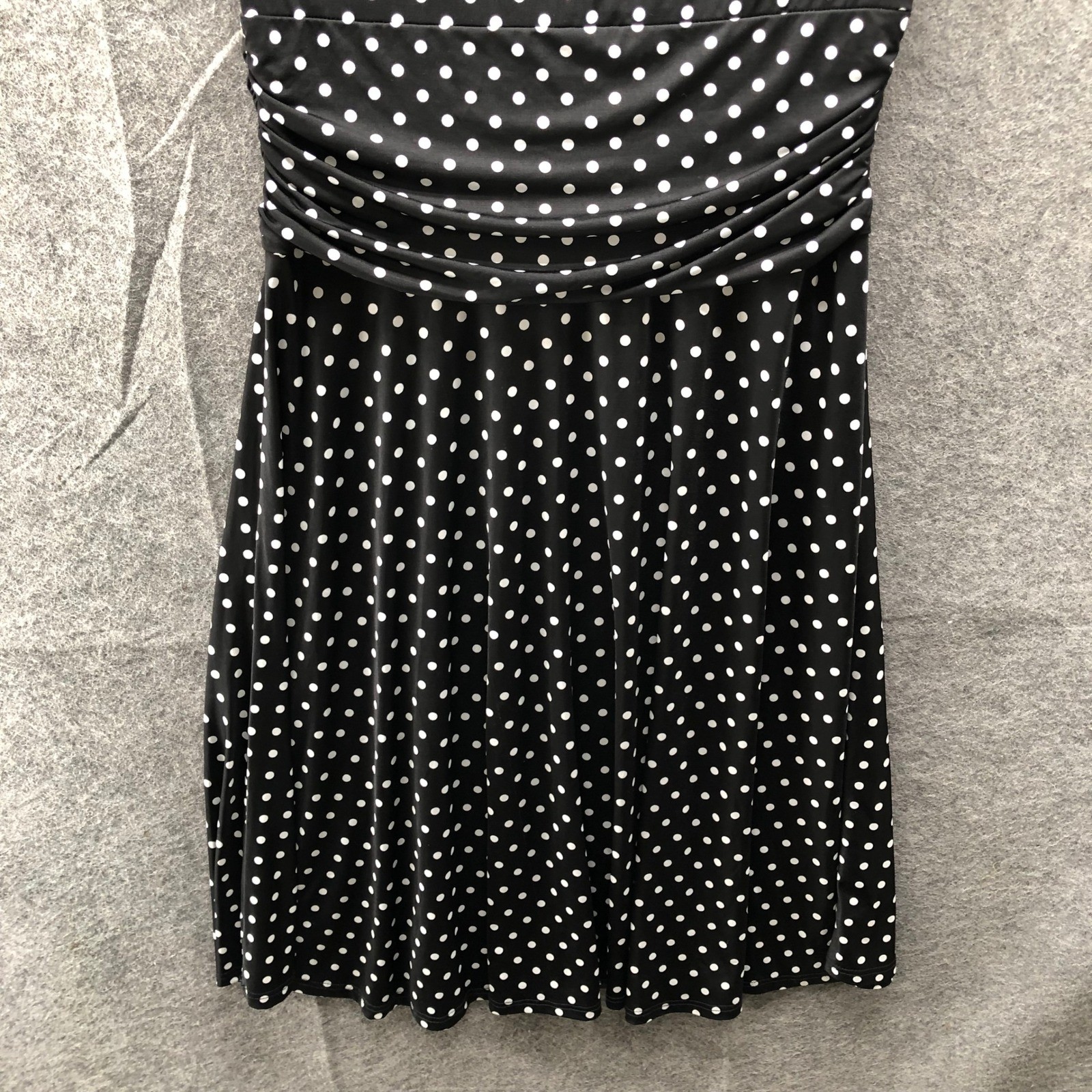 Folter Polka Dot Tie Neck Dress L Black White Polka Dot Cap Sleeve Jersey Punk