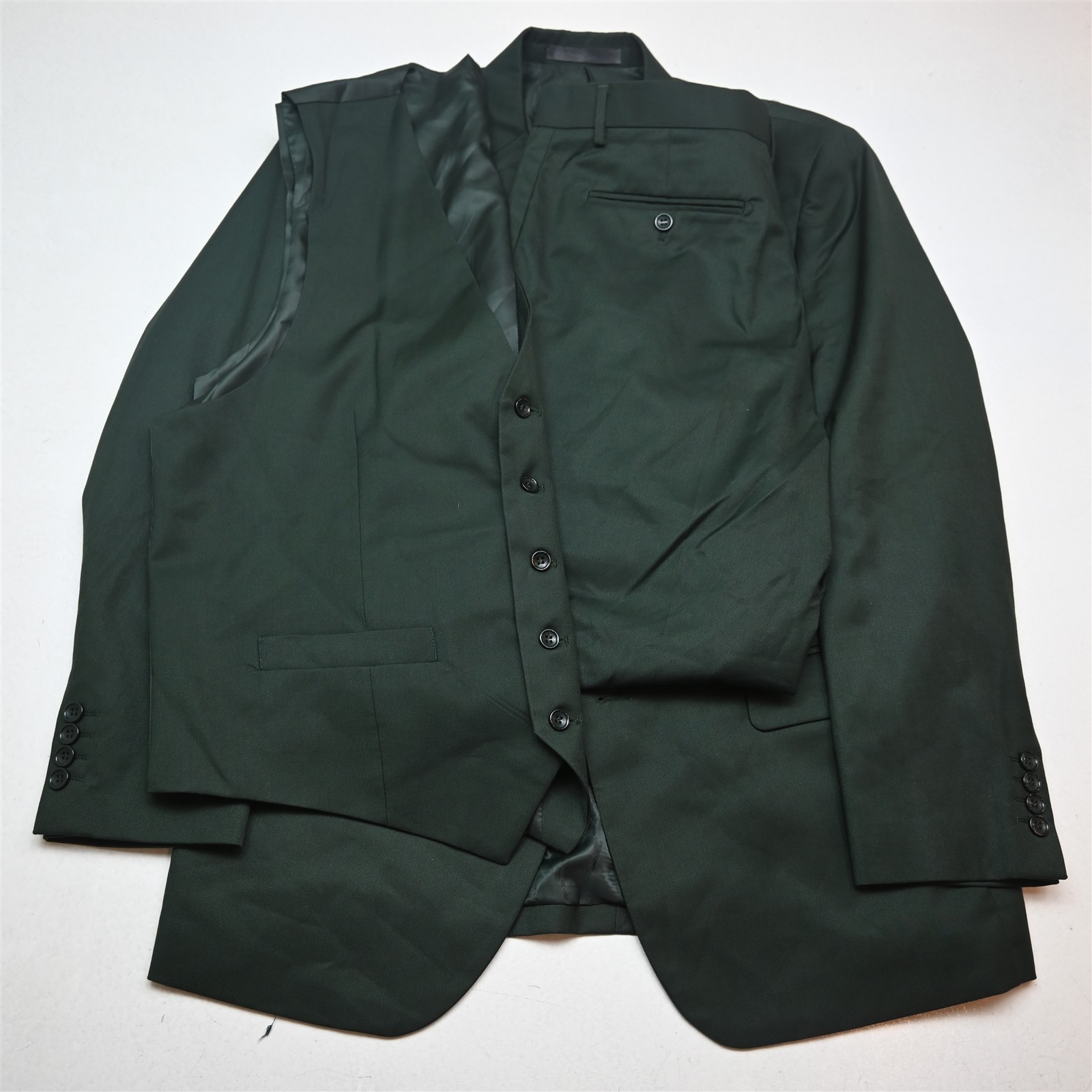 Bespoke 44R 34×30 Hunter Green 3 Piece Vest Mens Jacket Pants Suit