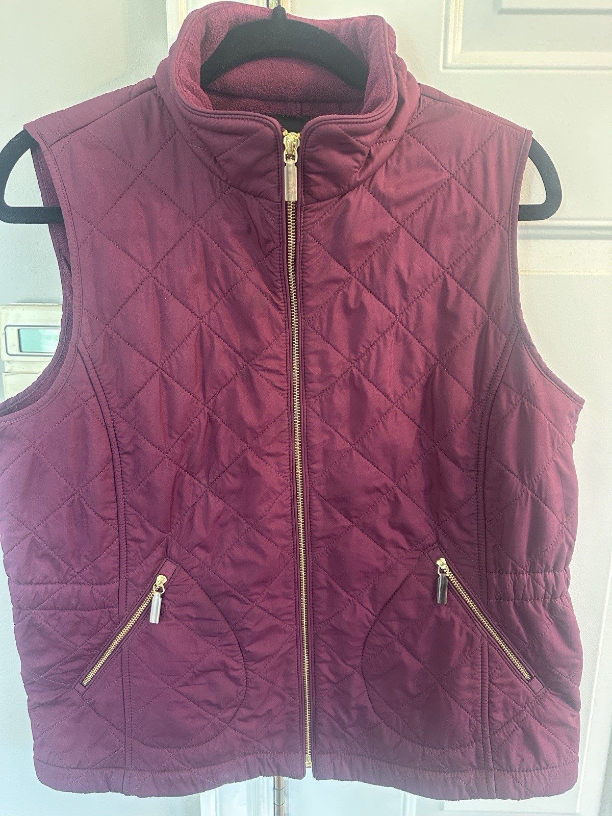 Talbots Petites Women’s Purple Quilted Full Zip Collared Lined Vest LP Short