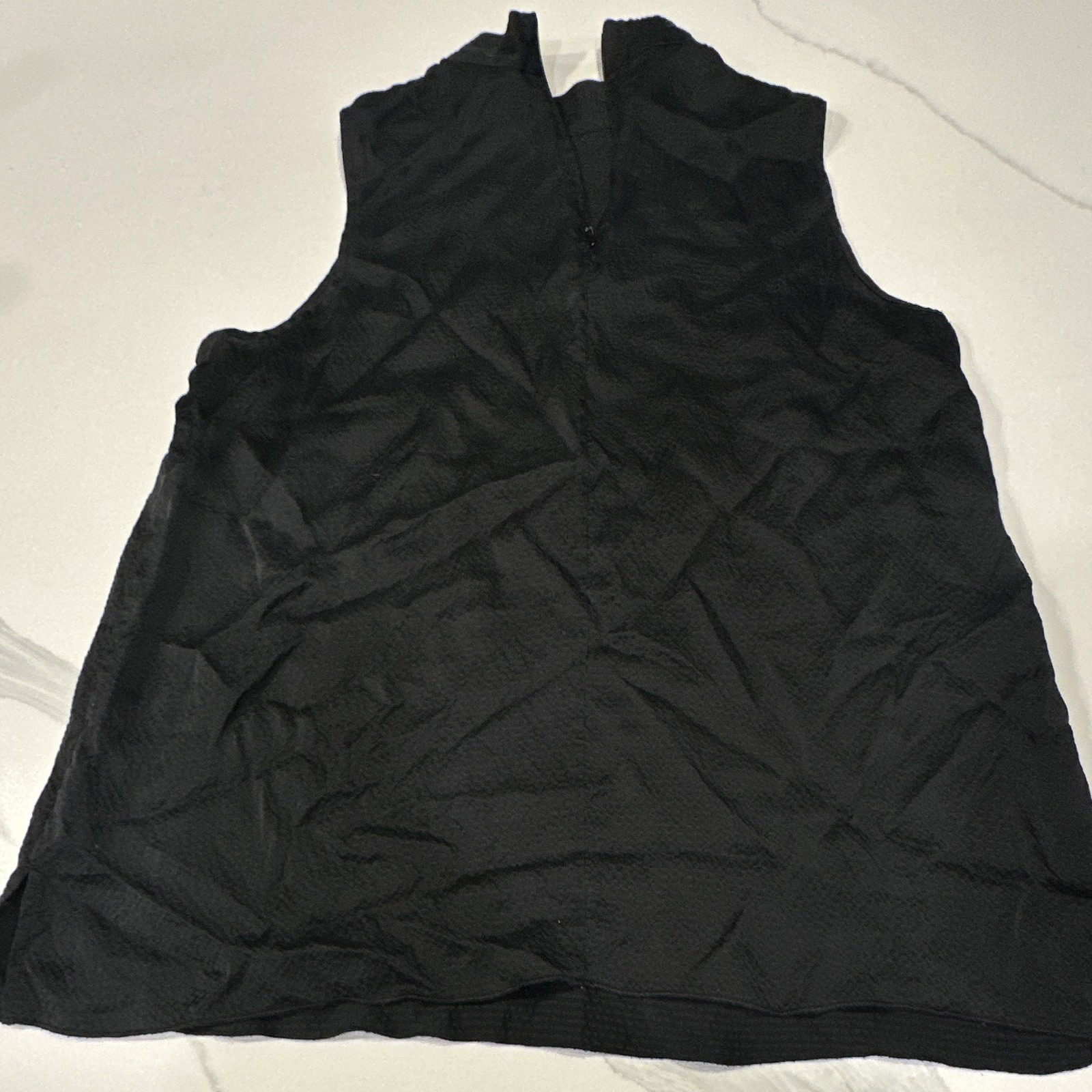 Women’s ATM Black Solid Silk Chiffon High Neck Sheer Sleeveless Zip Blouse, S/P
