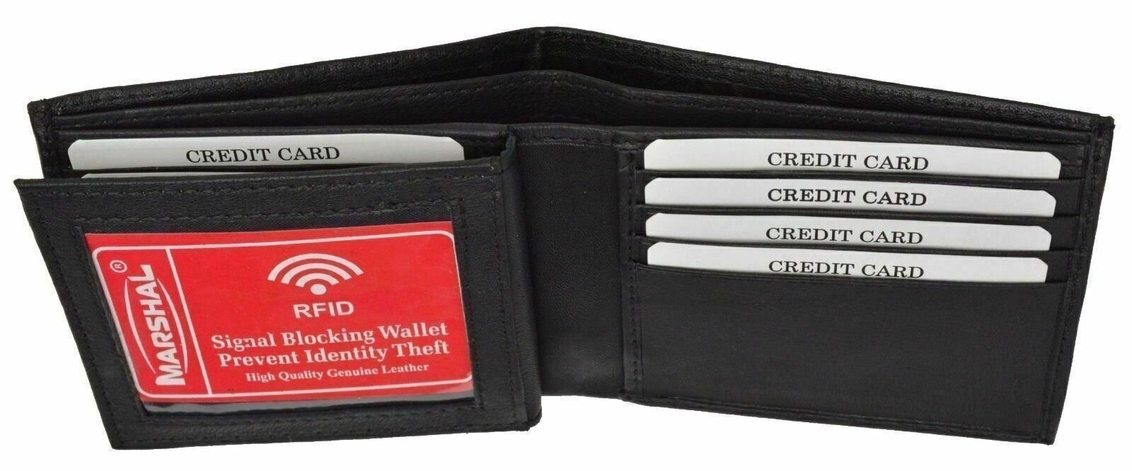 Black RFID Blocking Mens Bifold Card ID Credit Flap Genuine Leather Wallet