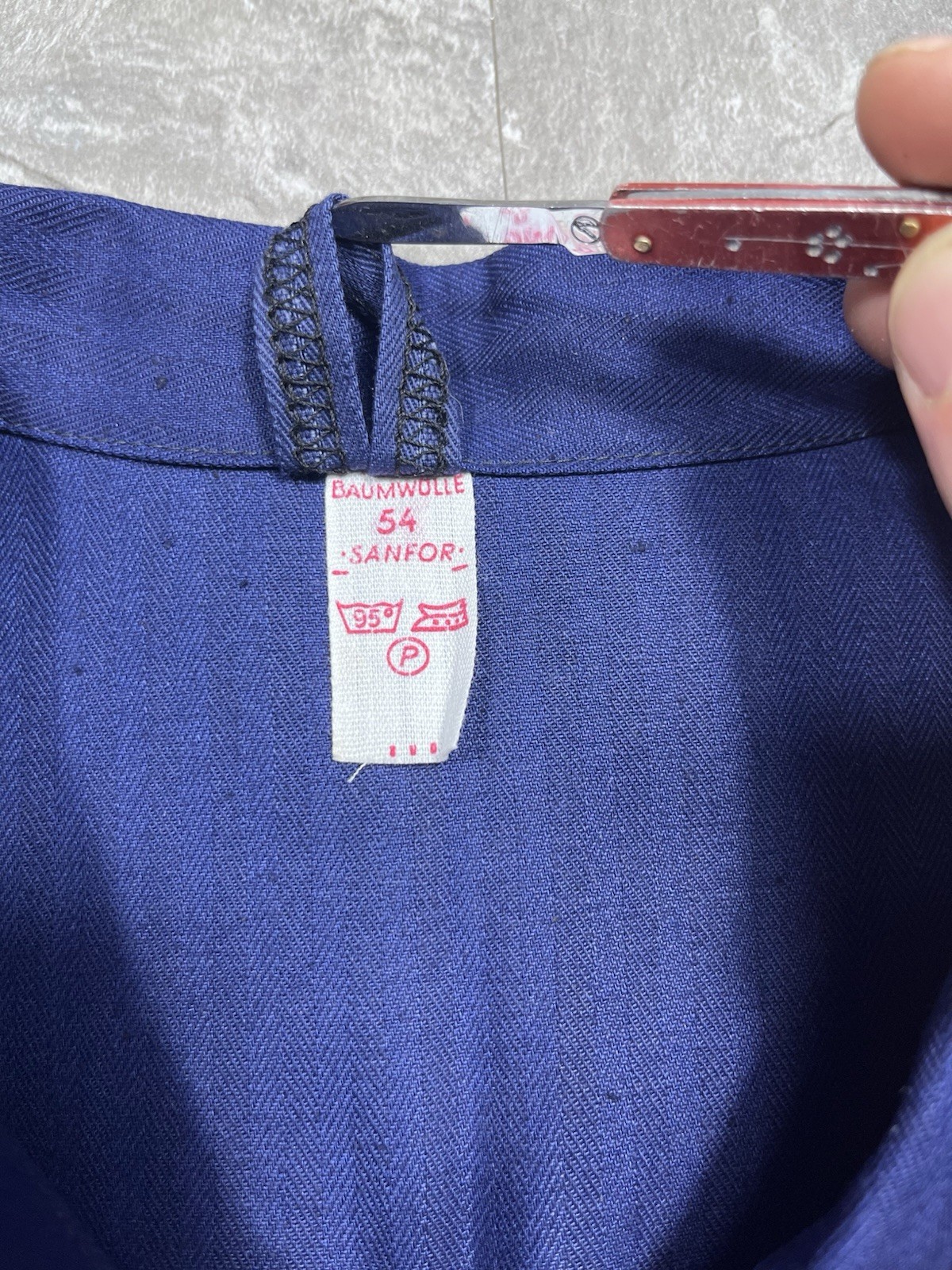 Vintage German French Work Jacket Herringbone Blue Chore Sanfor Size 54 L XL 80s