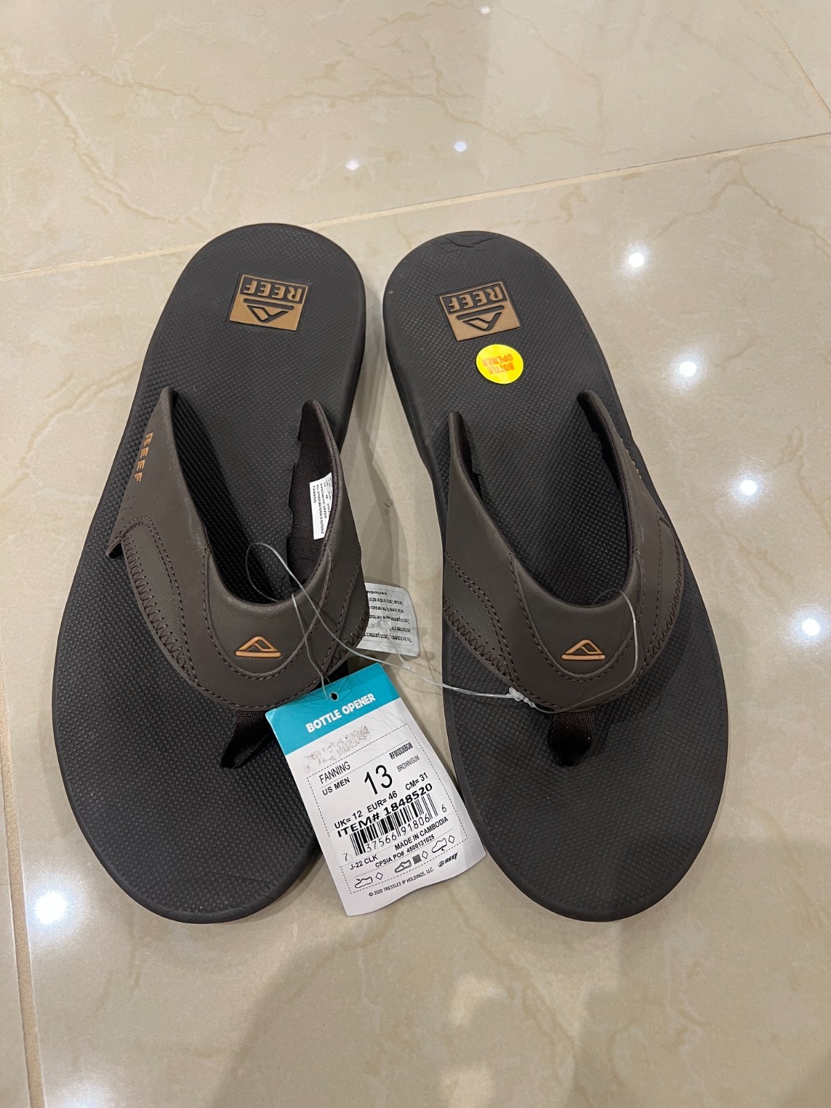 REEF Men’s Fanning Bottle Opener Flip Flops, Brown/Gum – Size 13